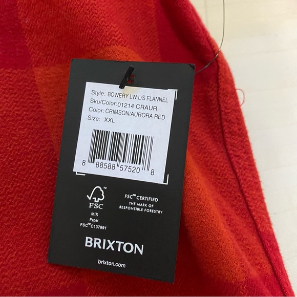 Brixton Bowery Long Sleeve Plaid Flannel Shirt Crimson/Aurora Red size XXLarge - Picture 9 of 16